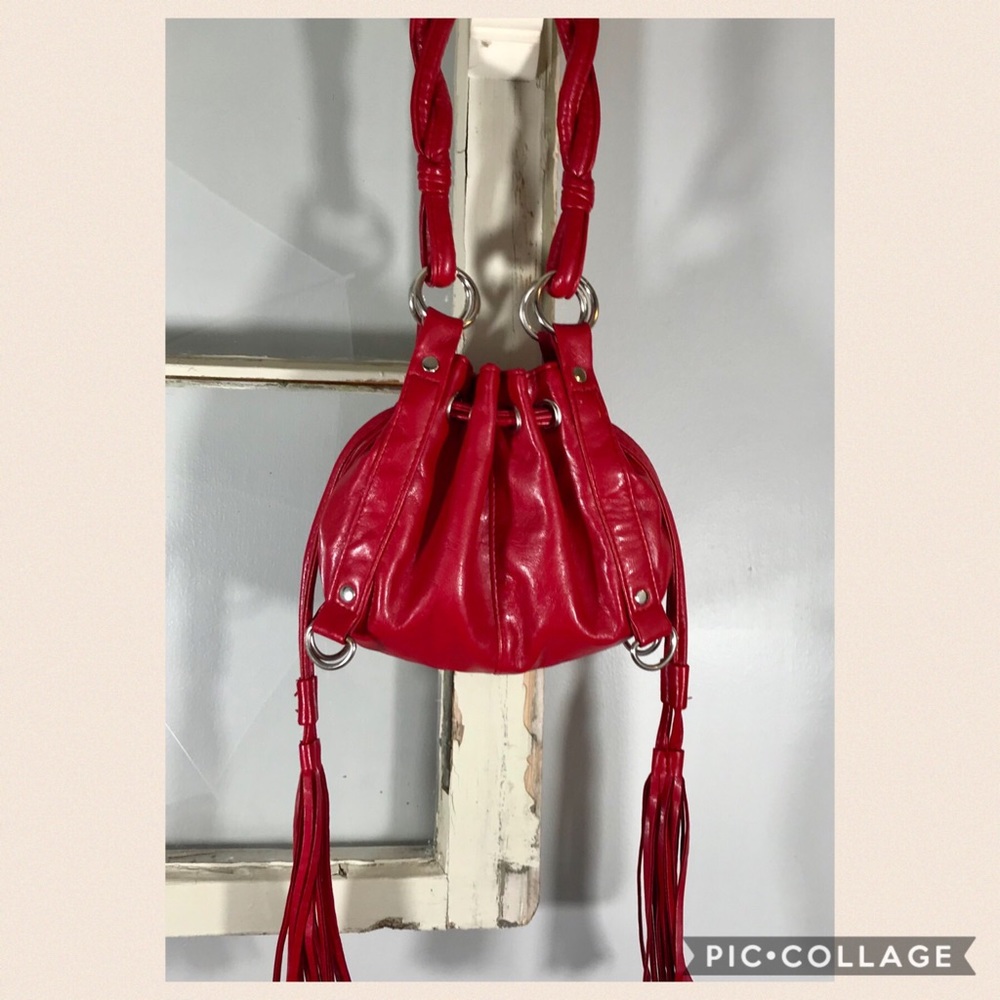 Little red handbag with fringe and silver accents